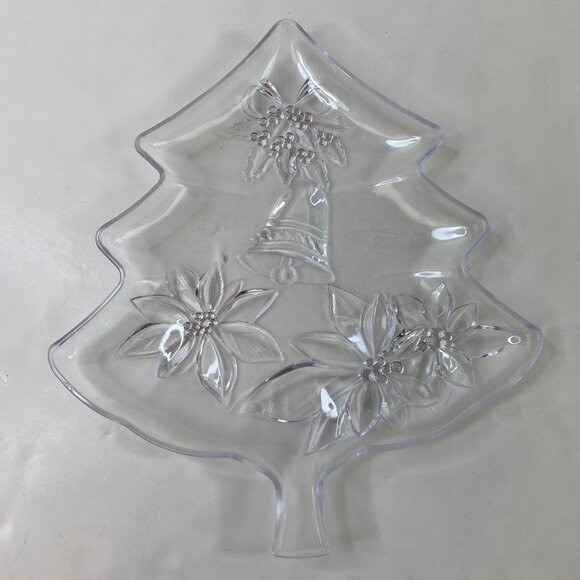 Set 2 Christmas Tree Shaped Plastic Serving Platters Green Clear - Picture 2 of 11